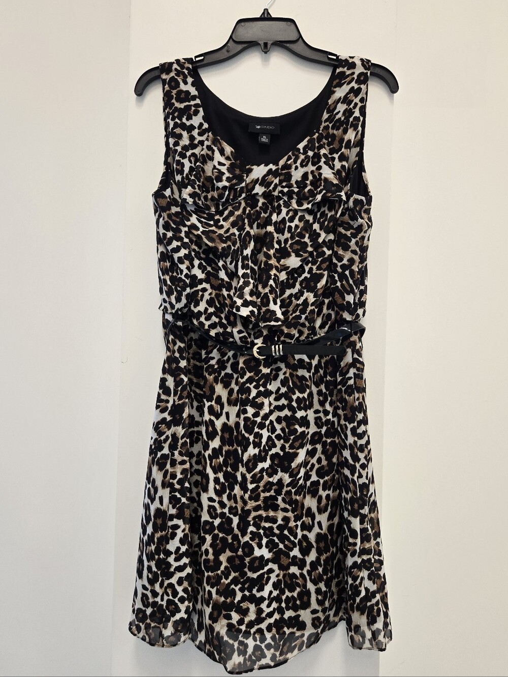 AB Studio Leopard Print Sleeveless Dress - Black & Brown